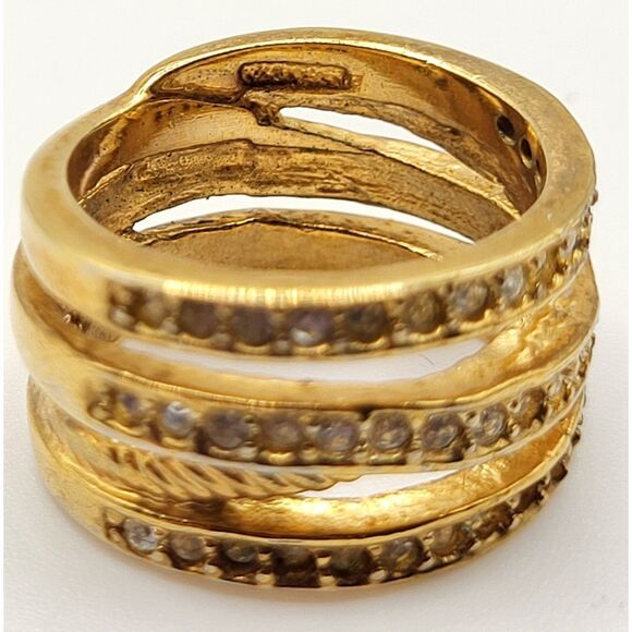 Triple Band Stacked Gold Tone Ring Size 6 Signed - Picture 3 of 5